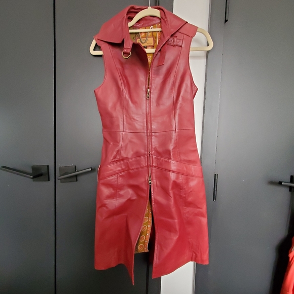 Knee length vintage Leather Vest - Picture 1 of 8